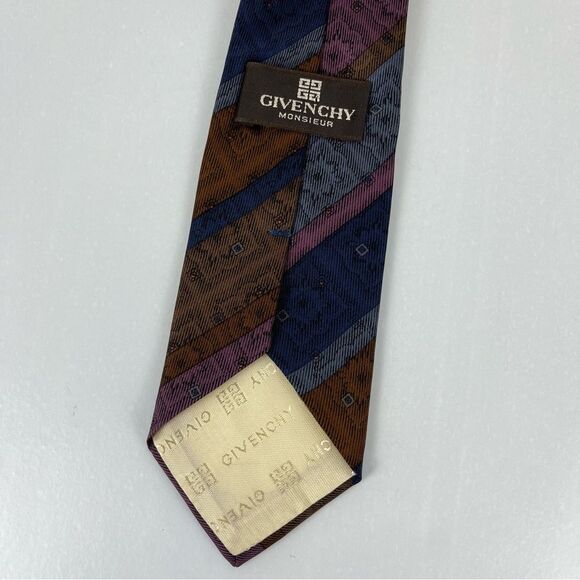 Givenchy Vintage Italian Silk Tie- Orange, Blue & Pink - Picture 2 of 4